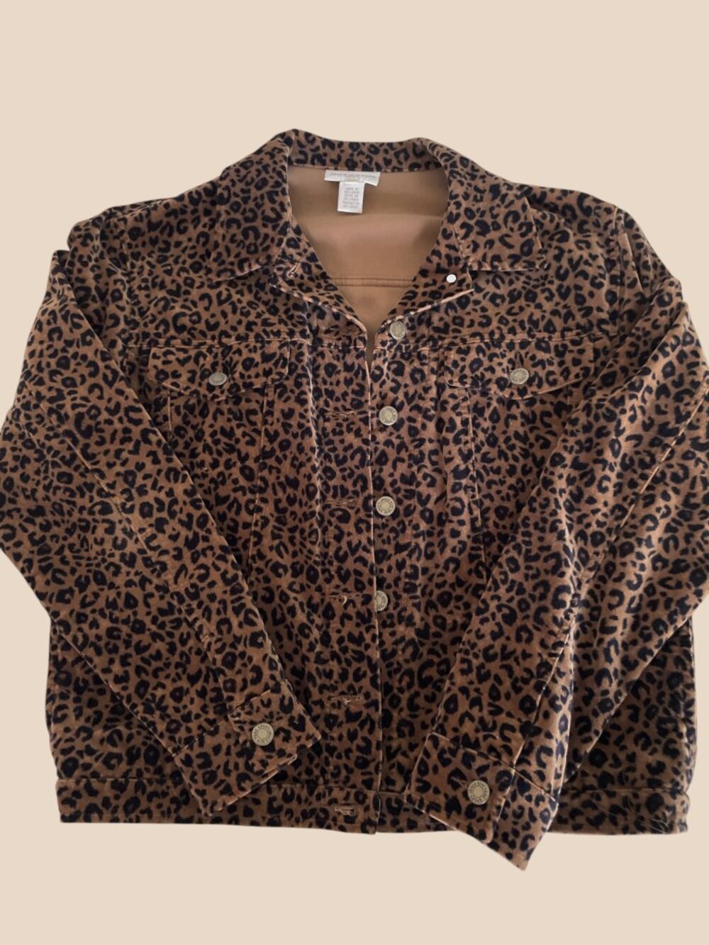 Jones New York 90s Vintage Velveteen Leopard Trucker Jacket Size M Indie Sleaze